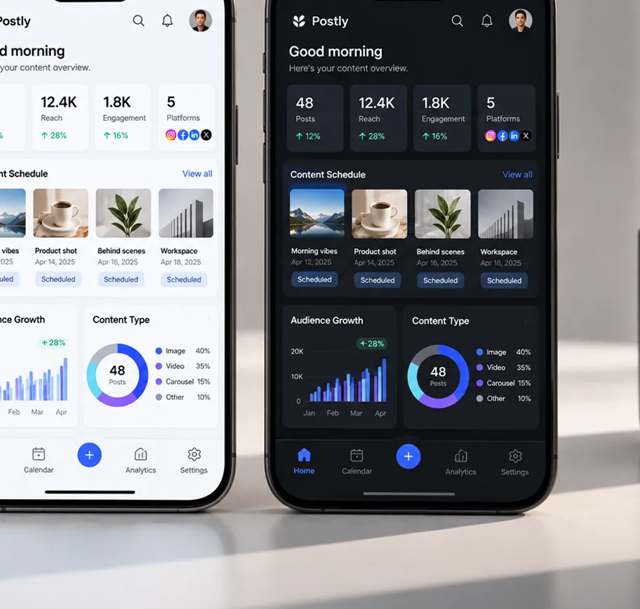 Light and dark interface compared side by side